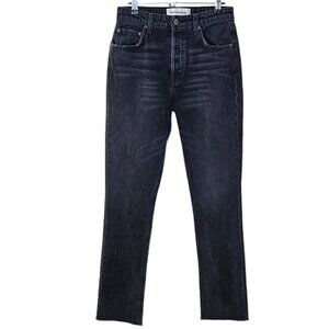 Reformation Brooke Jean in Pacific Size 26 High Rise Button Fly Straight Raw Hem